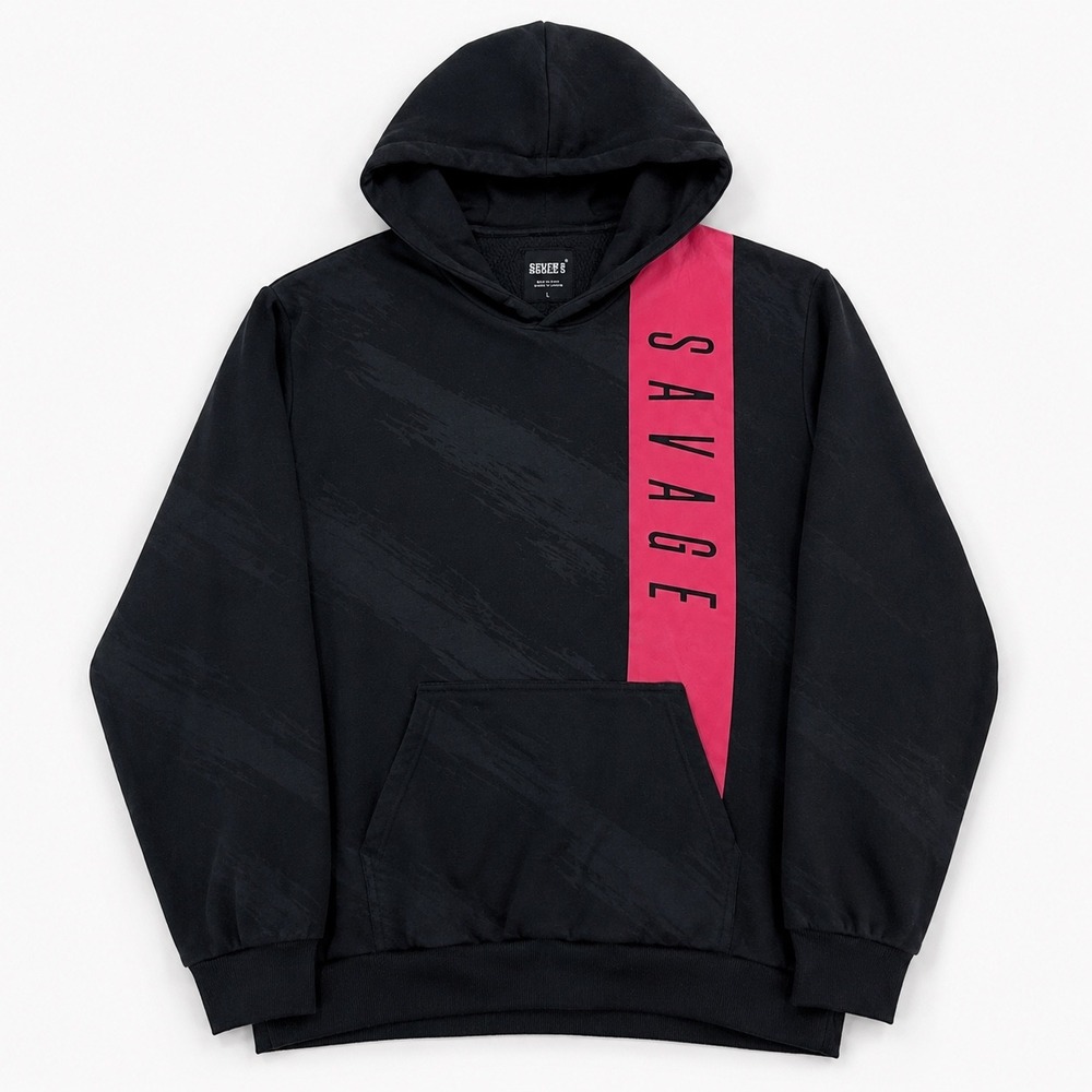 Seven Souls Savage Hoodie Mens Large Black Red Graphic Streetwear